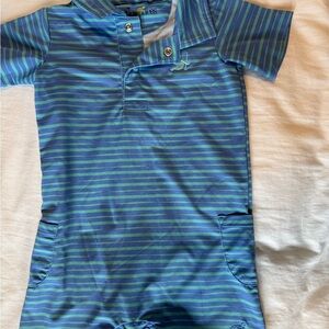 Turtle & Tees Golf Onesie (Striped Blue and Green Kids One Piece)